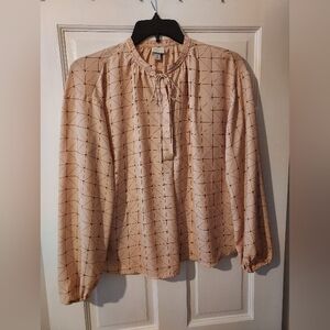 Ladies Long sleeve tan geometric design blouse by A New Day, classic, size M